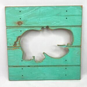 New Rustic Hippo Turquoise Wood Cutout Wall Art